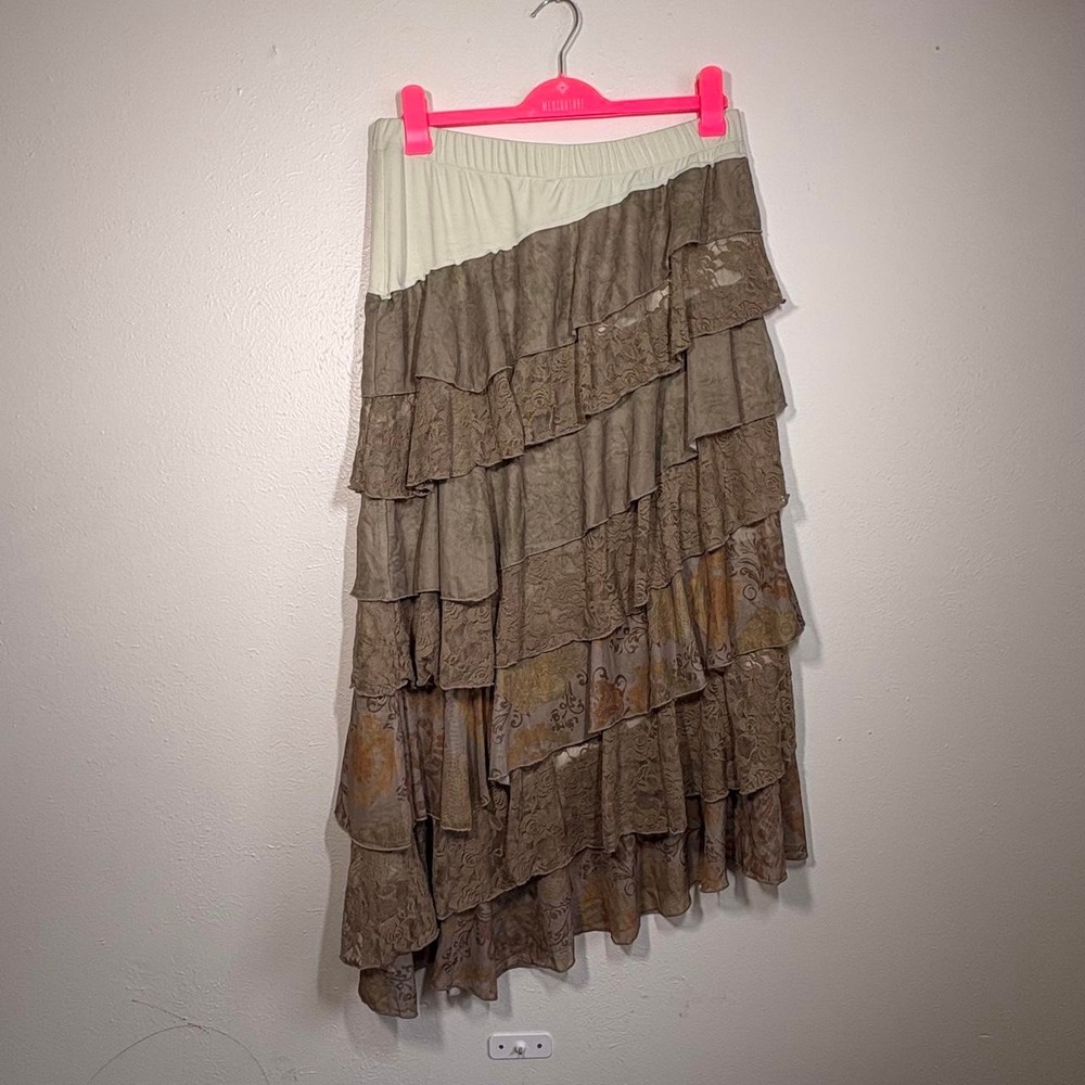 Earthbound Fairycore Tiered Asymmetrical Maxi Witchy Skirt Lace Size XXL Earthy